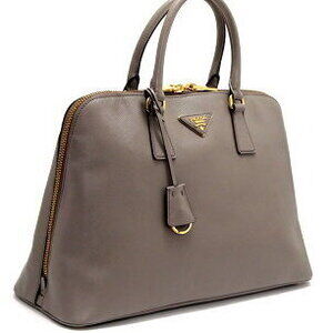 Prada handbag logo gray triangle leather Saffiano